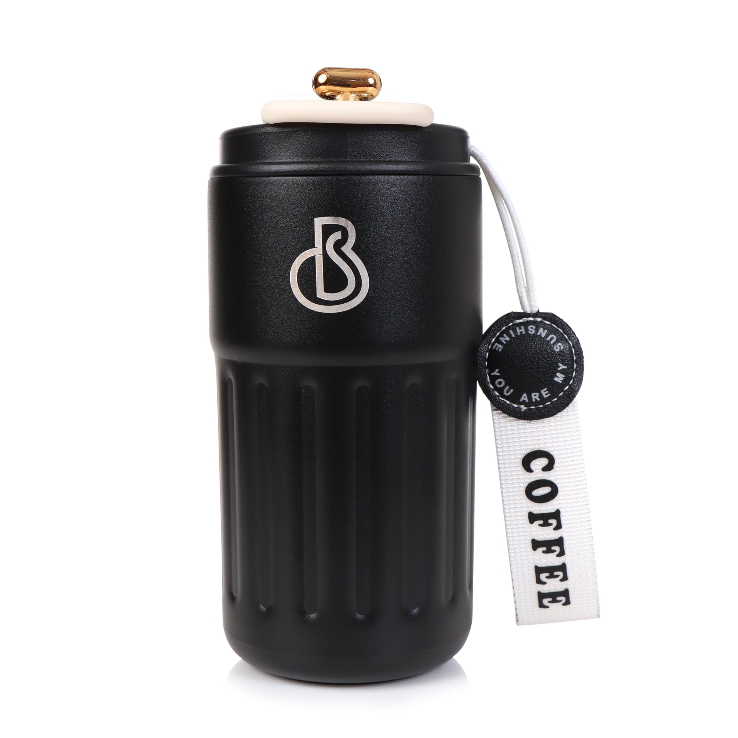 Bold Secret Vacuum Insulated Coffee Tumbler with Lid, 14 oz (400 ml), Double Wall Stainless Steel Coffee Mug with Handle Strap, Leak Proof Reusable