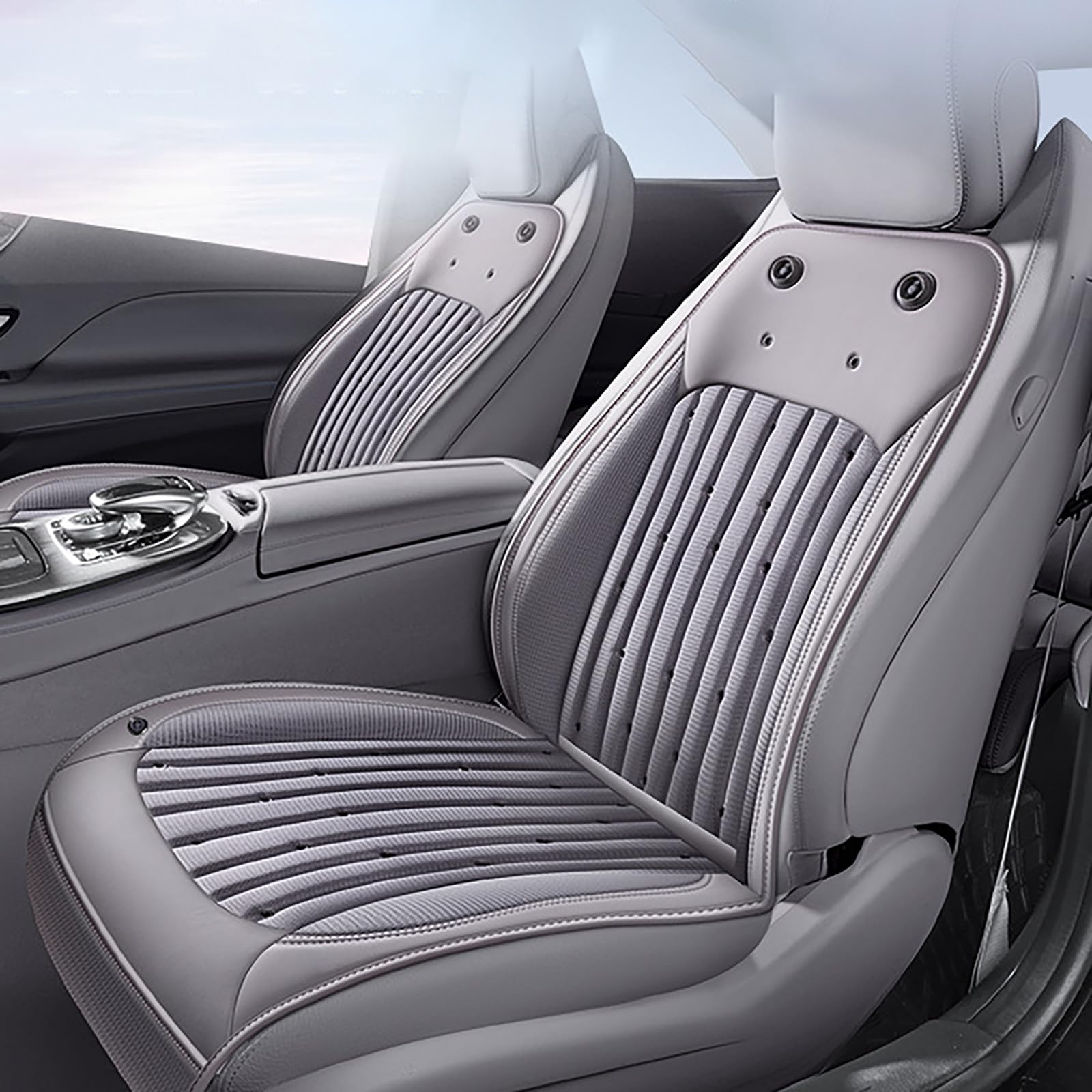 Samochodowa wentylowana poduszka do siedzenia z podwójnym chłodzeniem i redukcją hałasu, do BMW i8 1,5T, przednie siedzenie, pełne pokrycie ciała, chłodny komfort siedzenia latem, szary - podwójne