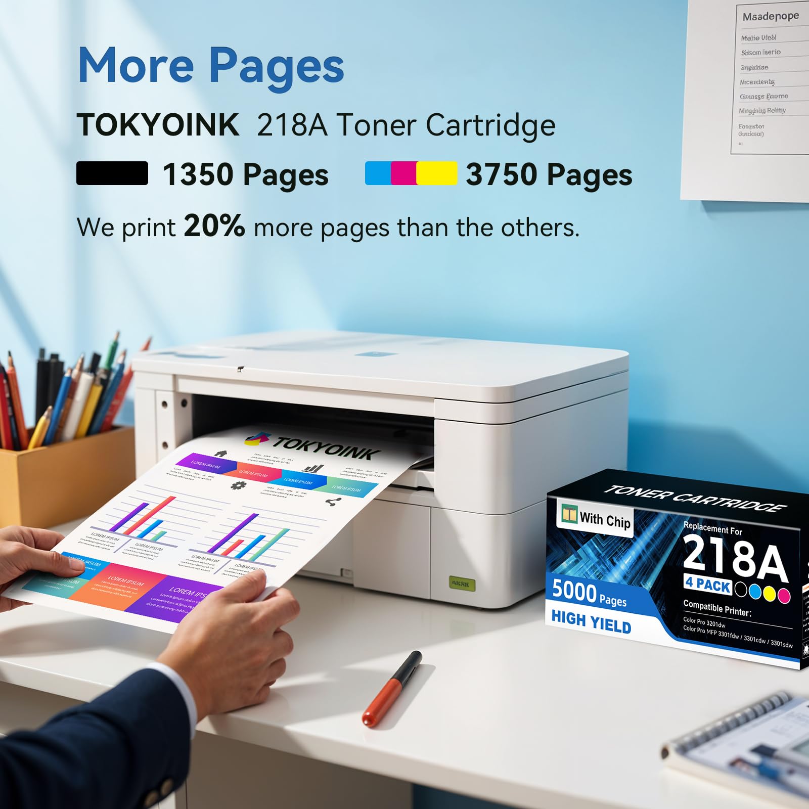 TOKYOINK 218A Toner Cartridges 4 Pack 3301fdw 3201dw 3301 218X Compatible for HP 218X Toner Cartridges 4 Pack for Color LaserJet pro MFP 3301fdw Toner 3201dw 3301cdw 3301sdw Printer High Yield W2180A