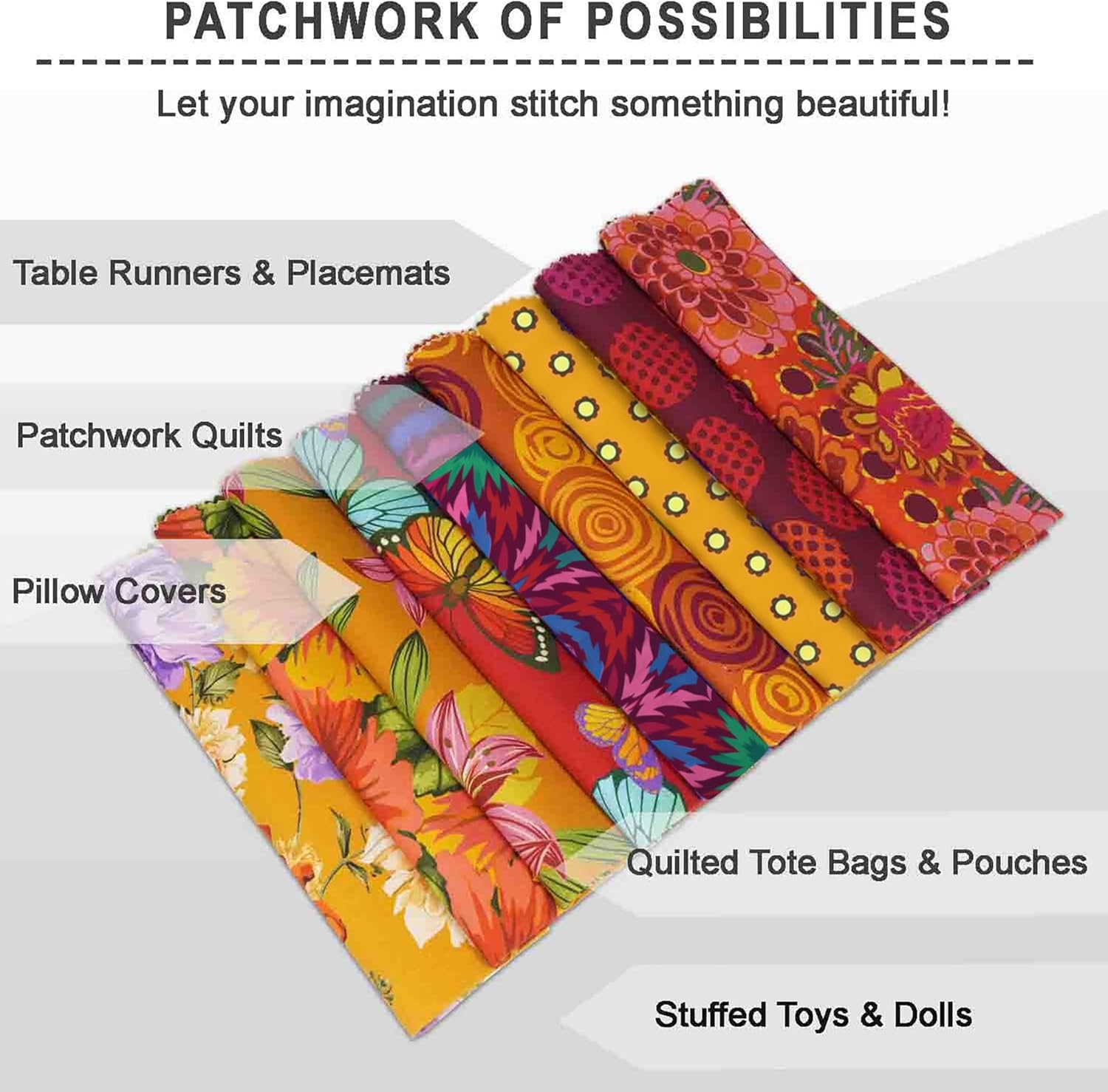 Soimoi 9Pcs 100% Cotton Quilting Fabric Bundles, 18" x 22" DIY Fabric Supplies for Patchwork, Printed Fat Quarter for DIY, Sewing Project, Patchwork, DIY Crafts - Flora Mosaic