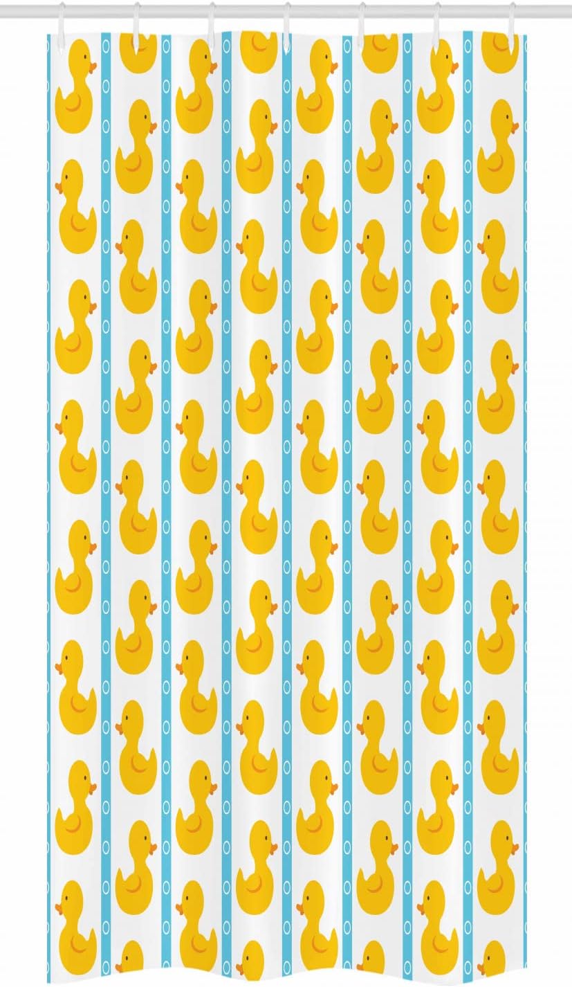 Ambesonne Rubber Duck Stall Shower Curtain, Duckies on Stripes and Small Circles Play Pattern Print, Fabric Bathroom Decor Set with Hooks, 36" W x 72" L, White