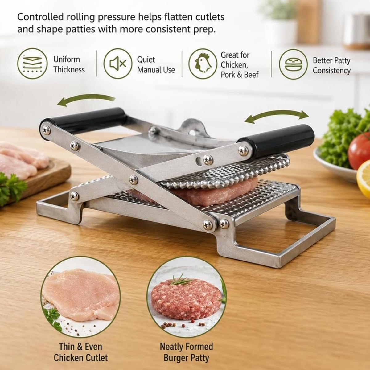 Schnitzel Press Machine, Stainless Steel Manual Meat Tenderizer, Clamp-on Meat Tenderizer, Chicken Cutlet Flattener, Patty Maker for Beef Pork Chicken Steak Kitchen Gadget, Press Tool