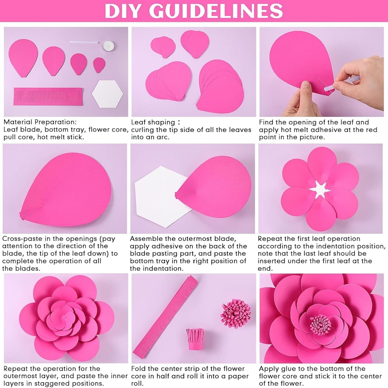 24 Pcs Large 3D Paper Flowers Decorations for Wall Bulletin Board Artificial Craft Roses with Leaves Halloween Mexican Festive Decor Backdrop DIY Handmade Craft Wedding Decor (Classic Color)