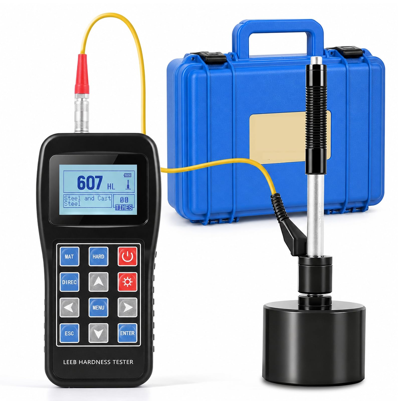 TYH Kit De Durómetro para Metales, Durómetro Portátil Leeb, con Bloque Estándar, Soporte De Calibración Multiescala Richter Leeb Rockwell HRC Brinell HB, Ideal para Ensayos De Materiales Industriales