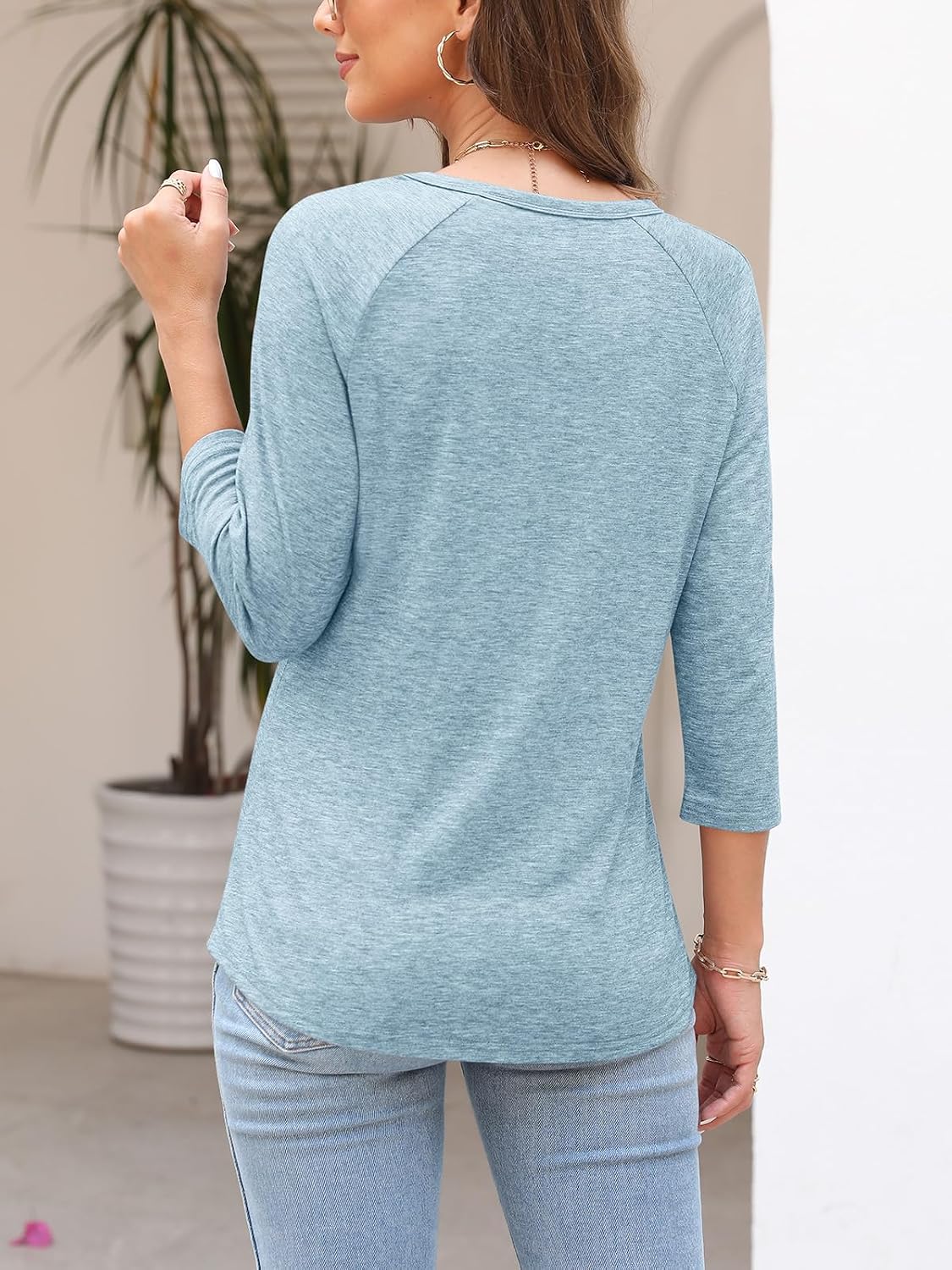 TICTICMIMI Women's Crewneck 3/4 Sleeve Tops Casual T Shirts Basic Summer Tees Loose Fit Pullover Tunic Blouse