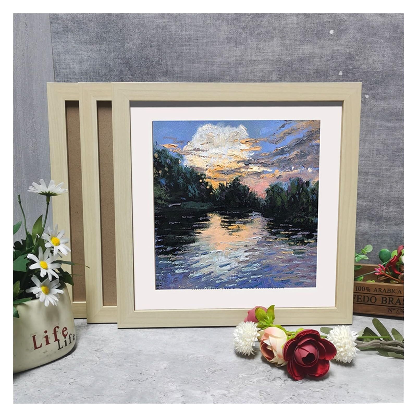 Photo Frames 3Pcs Square Wood Photo Frame For Wall Hanging 20X20 25X25cm Picture Stand For Pictures Decor(White Frame,20X20cm 3pcs)