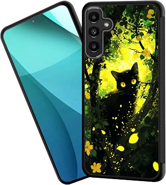for Galaxy A26 5G Case,Tire Anti-Skid Edges Cute Design Shockproof Bumper Full Protection Black Back Cover for Samsung Galaxy A26 5G,Black Cat in Glowing Forest