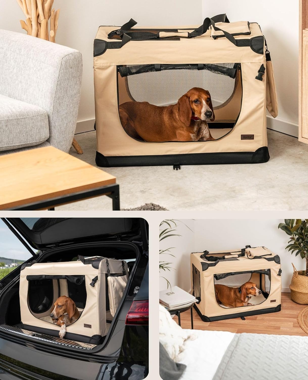 lionto Borsa Trasportino per Cani Scatola pieghevole per Animali Borsa per Cani, (XL) 82x58x58 cm Beige