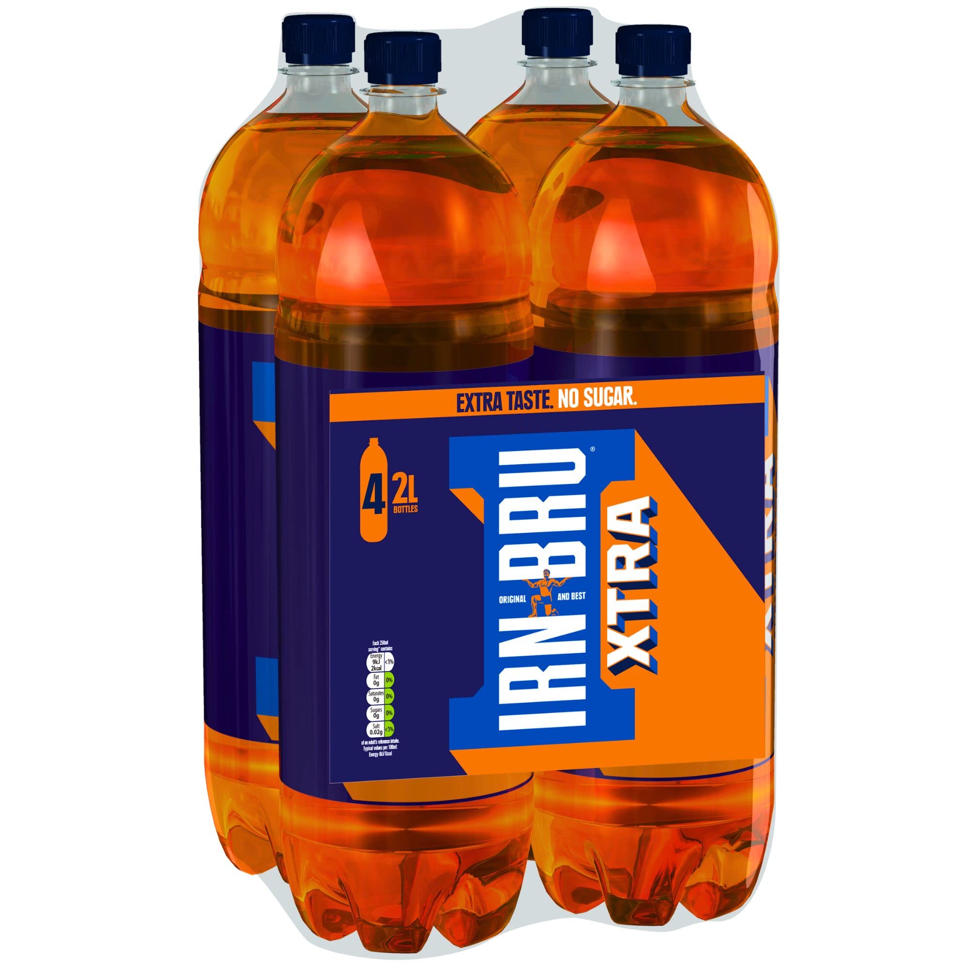 IRN-BRU XTRA Taste, 4 Pack Zero No Sugar & Low Calorie with XTRA Taste, Refreshingly Fizzy Soft Drink - 4 x 2L Bottles