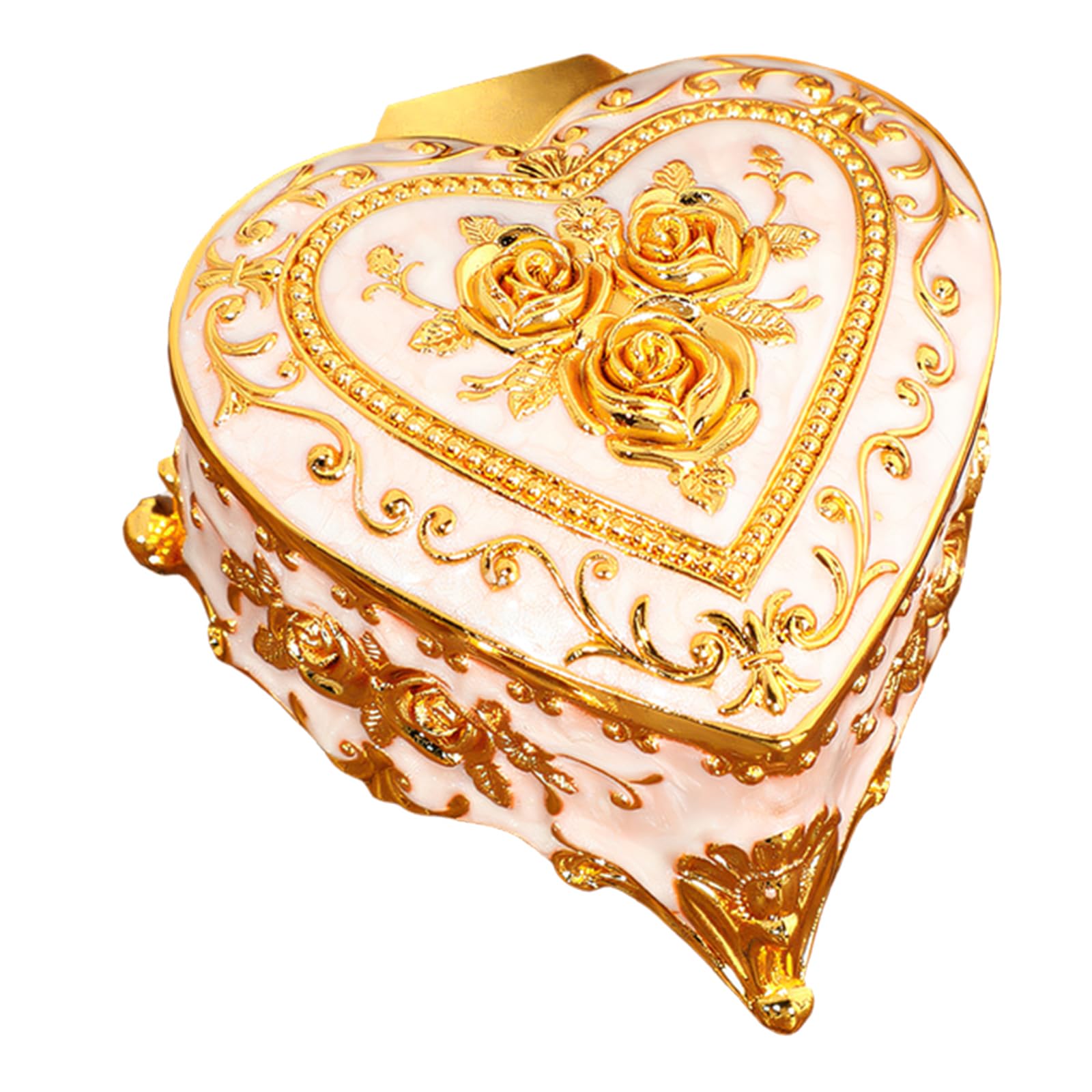Msioytog Charm Rose Decorated Jewelry Chest in Heart Shape Ideal for Storing Jewelry Items Heart Shape Case
