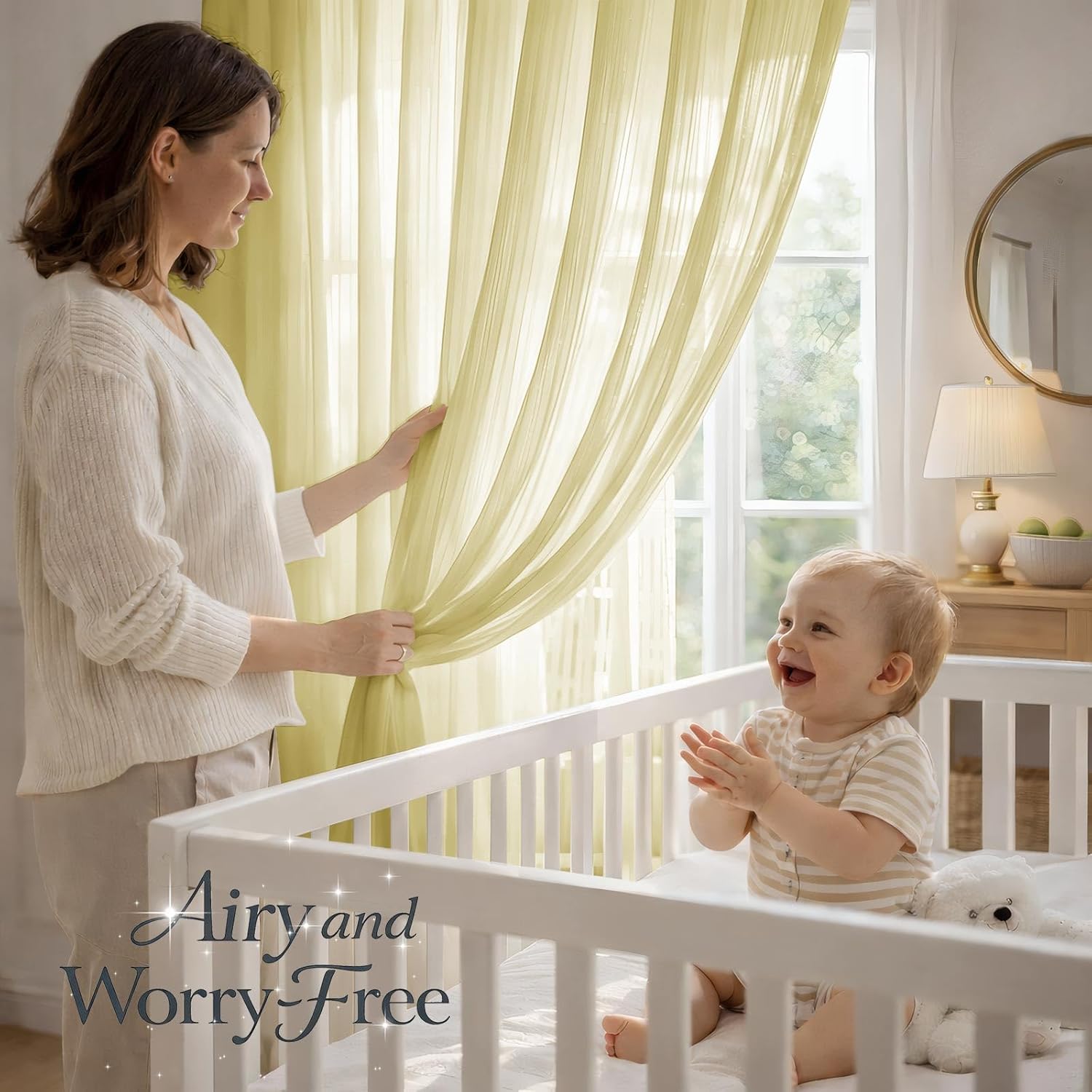 JILRON Self Adhesive Sheer Window Curtains Light Filtering Privacy Screen No Drilling for Rental Temporary Use-Beige(W 39*L 84in)