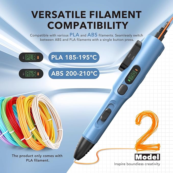 Lápiz 3D LinkSpoX con temperatura ajustable, compatible PLA/ABS, LCD, azul miniatura 3