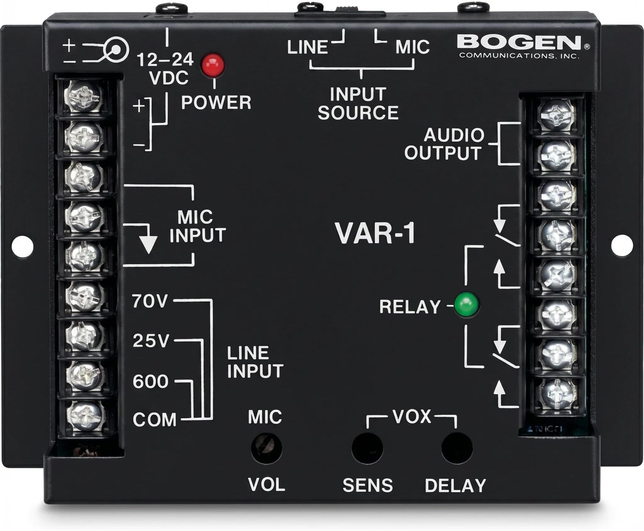 Bogen VAR1 Voice-Activated Relay (DPDT) for 70V Commercial Audio Systems, Priority Paging, and Two-Way Communication, Adjustable VOX Sensitivity and Delay, Black