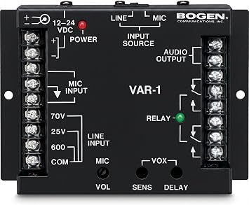 Bogen VAR1 Voice-Activated Relay DPDT for 70V Commercial Audio Systems, Priority Paging, and Two-Way Communication, Adjustable VOX Sensitivity and Delay, Black