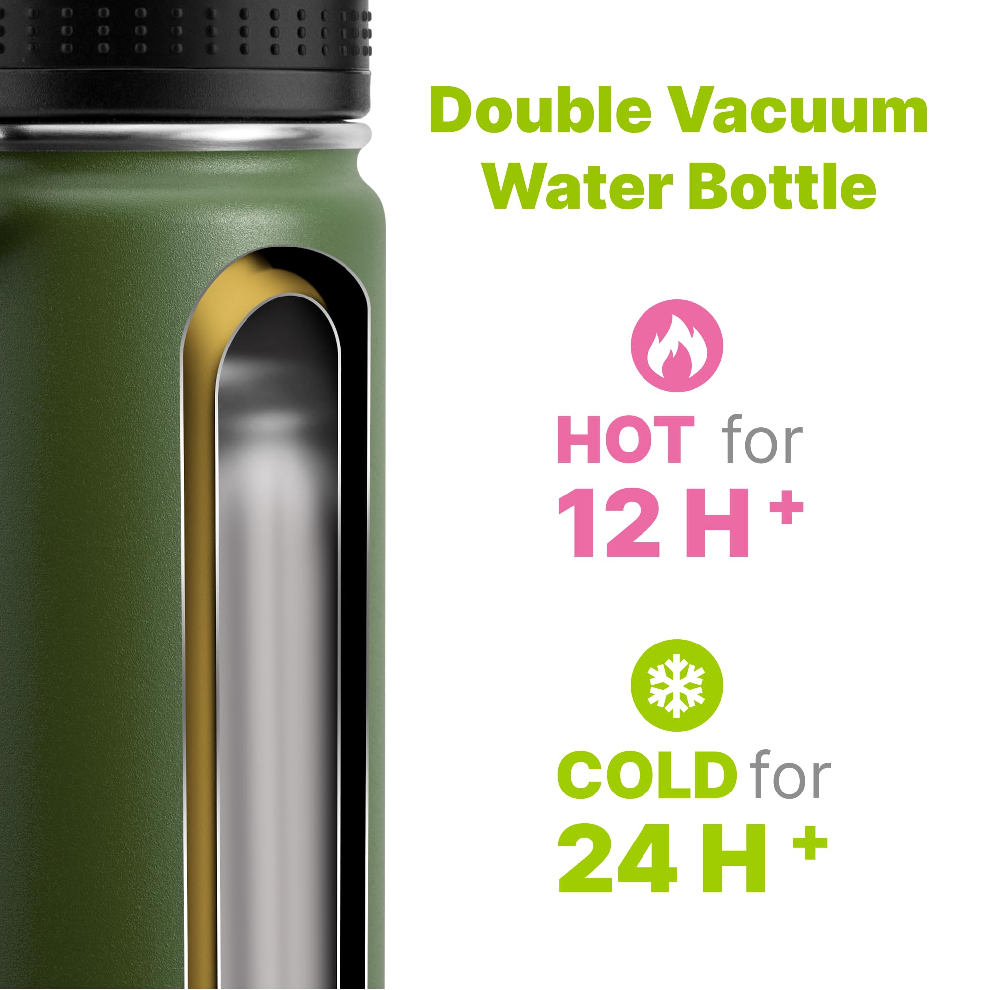 Botella de agua aislada, paquete de 2, botella de agua deportiva al vacío de acero inoxidable de 16 onzas, botella de agua de boca ancha con tapa de boquilla a prueba de fugas (azul