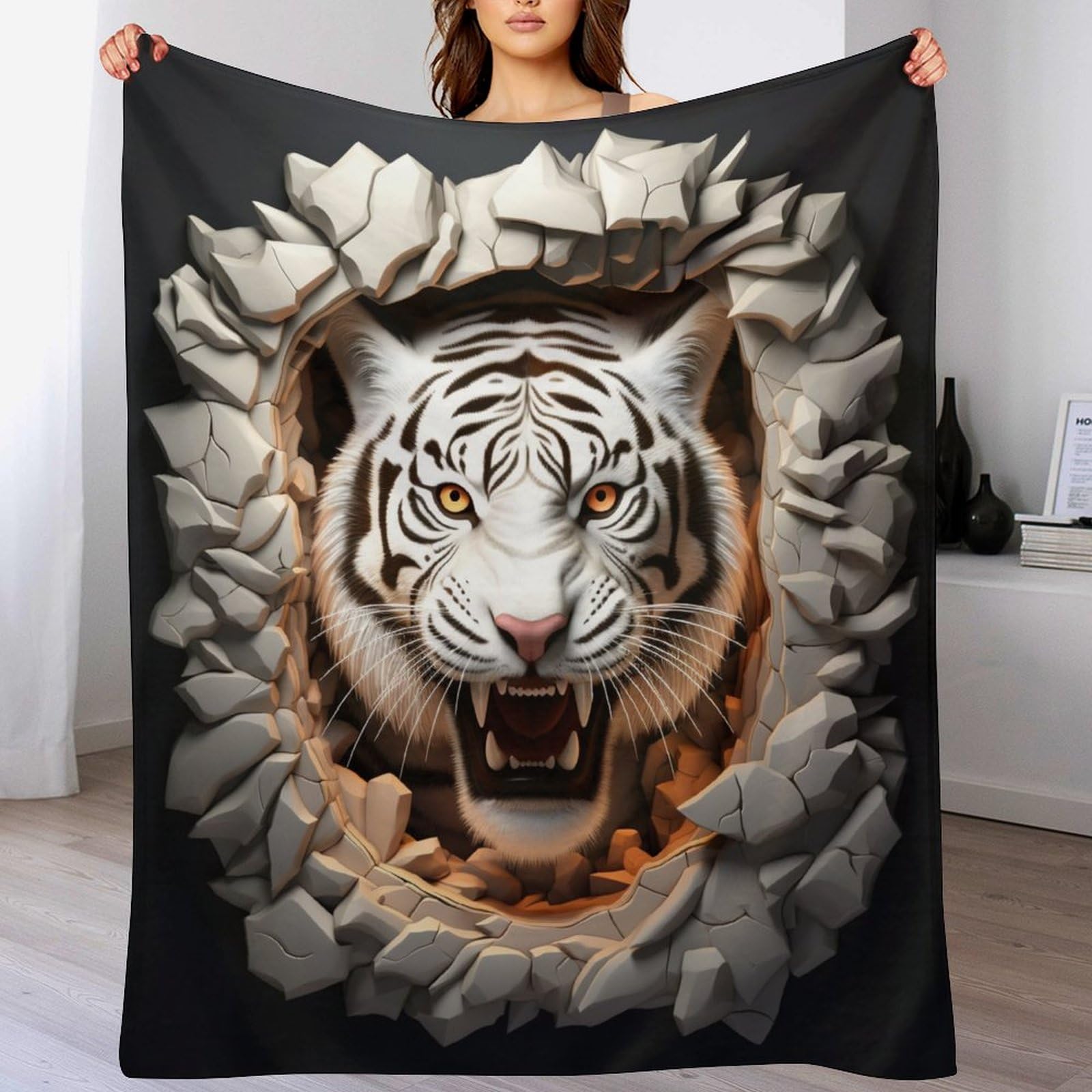 Couverture tigre en flannel 150x200cm jeté de lit doux pour canapé salon