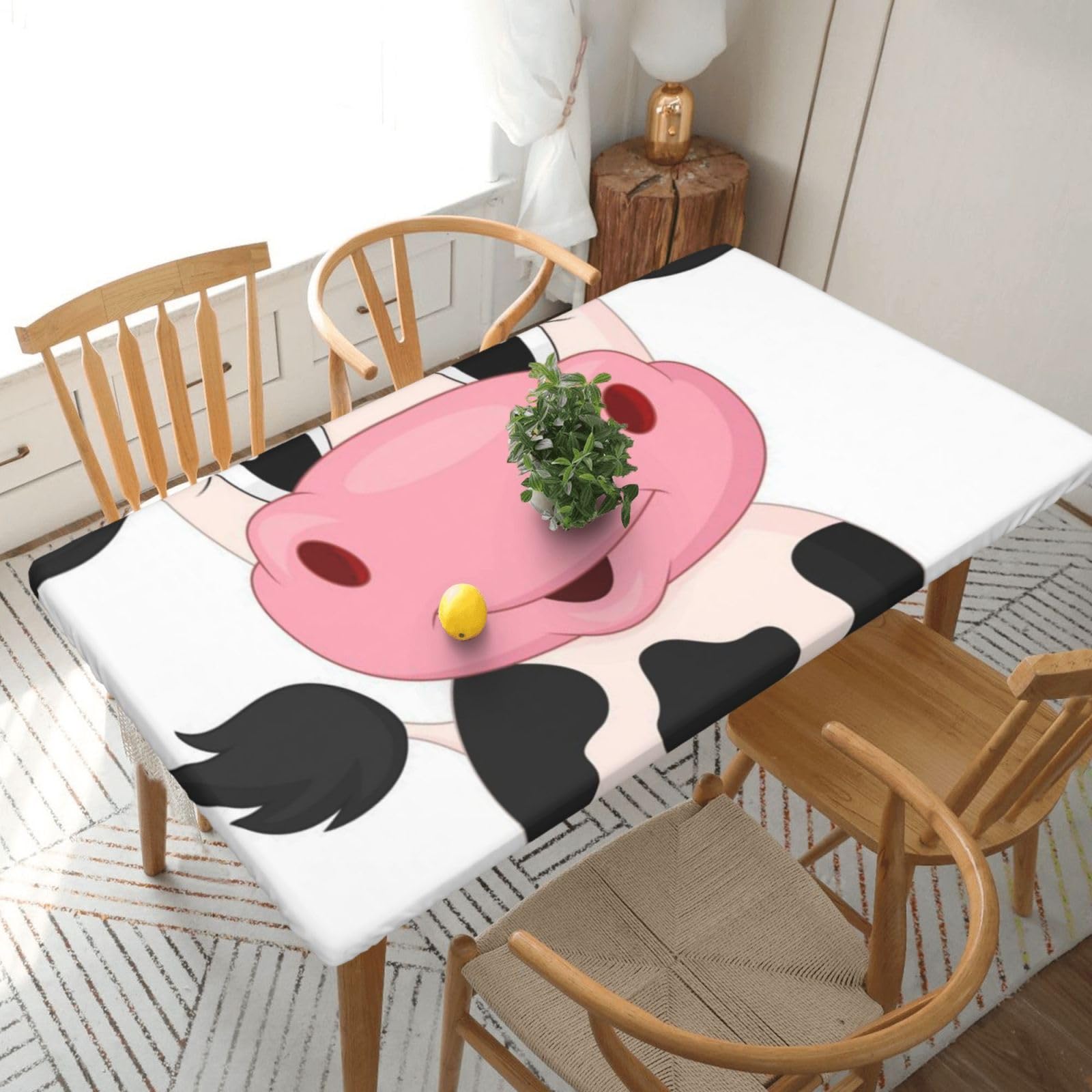BNVSADC Cartoon Milk Cow Printed 5FT Tablecloth Polyester Kitchen Water Resistant Table Cloth Dining Table Decoration Table Covers, 152x76 CM