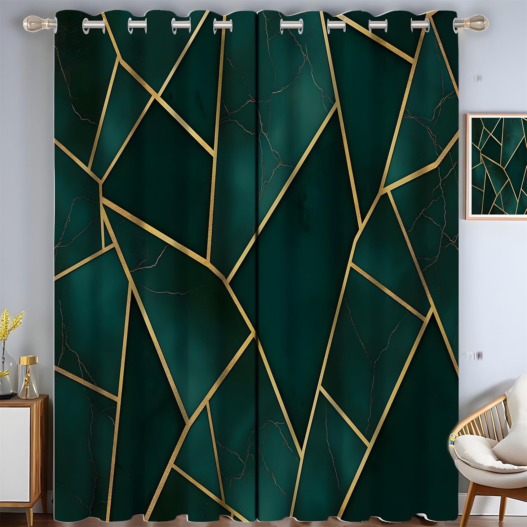 KaiHeBeding Geometric Lines Blackout Curtains for Bedroom - Abstract Textures Living Room Curtains 46x54 Eyelet - Soft Thermal Insulated Patterned Drapes for Windows - 2 Panels