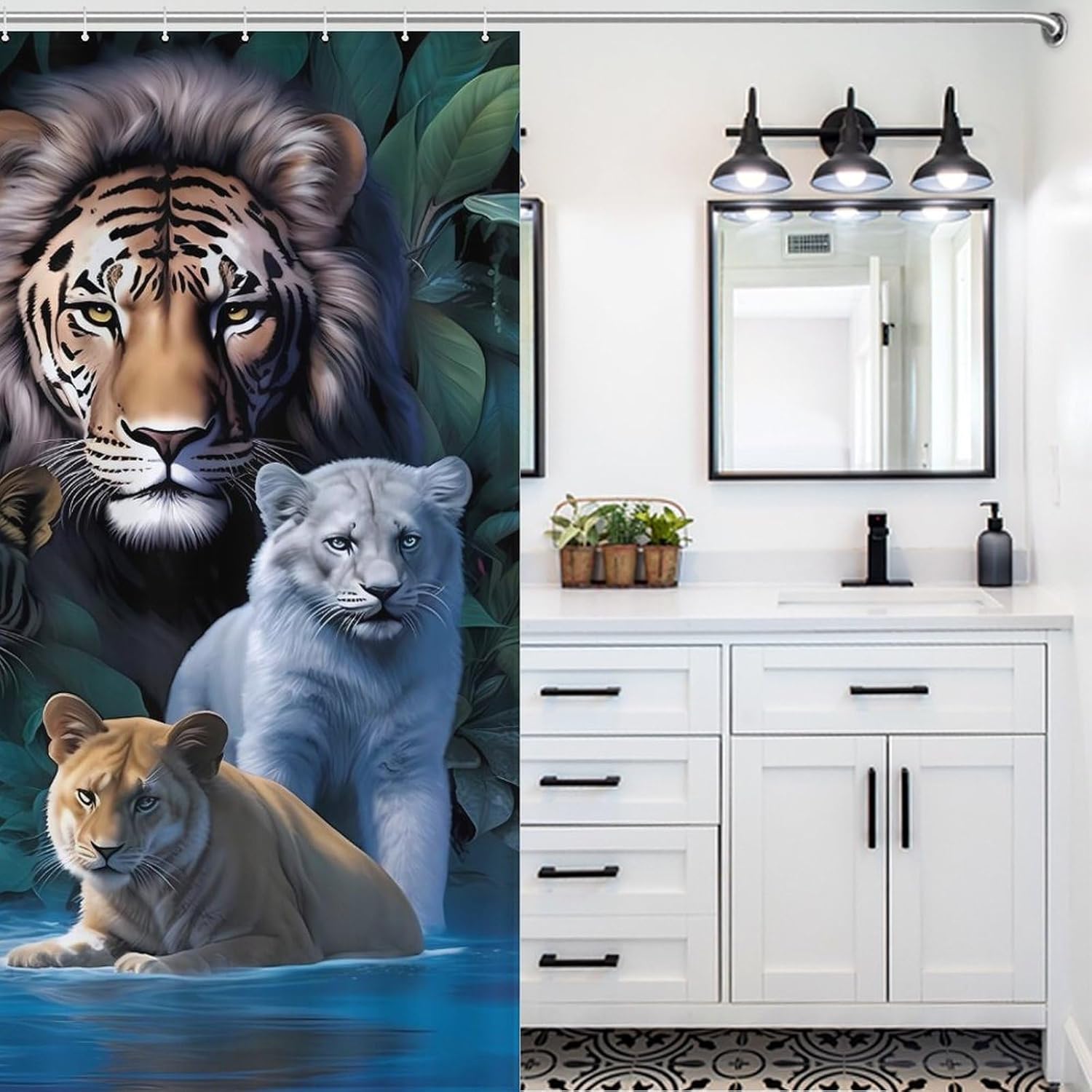 Tiger Leopard Lion Funny Shower Curtains Washable Bath Curtain Liner with Hooks for Bathroom Bath Tubs