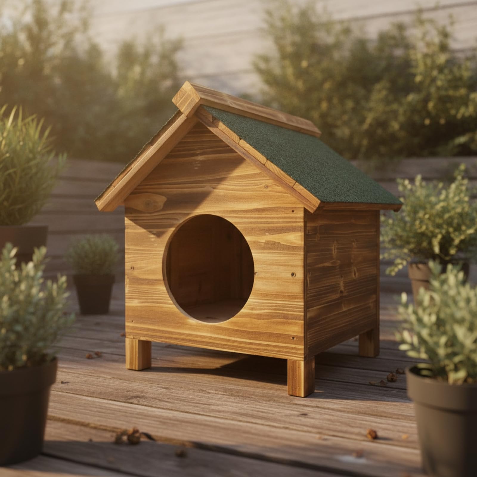 Stabil Katzenhaus mit Spitzdach, Gartenmodell Mit Wasserdichtem Dach Und Tür An Der Vorderseite