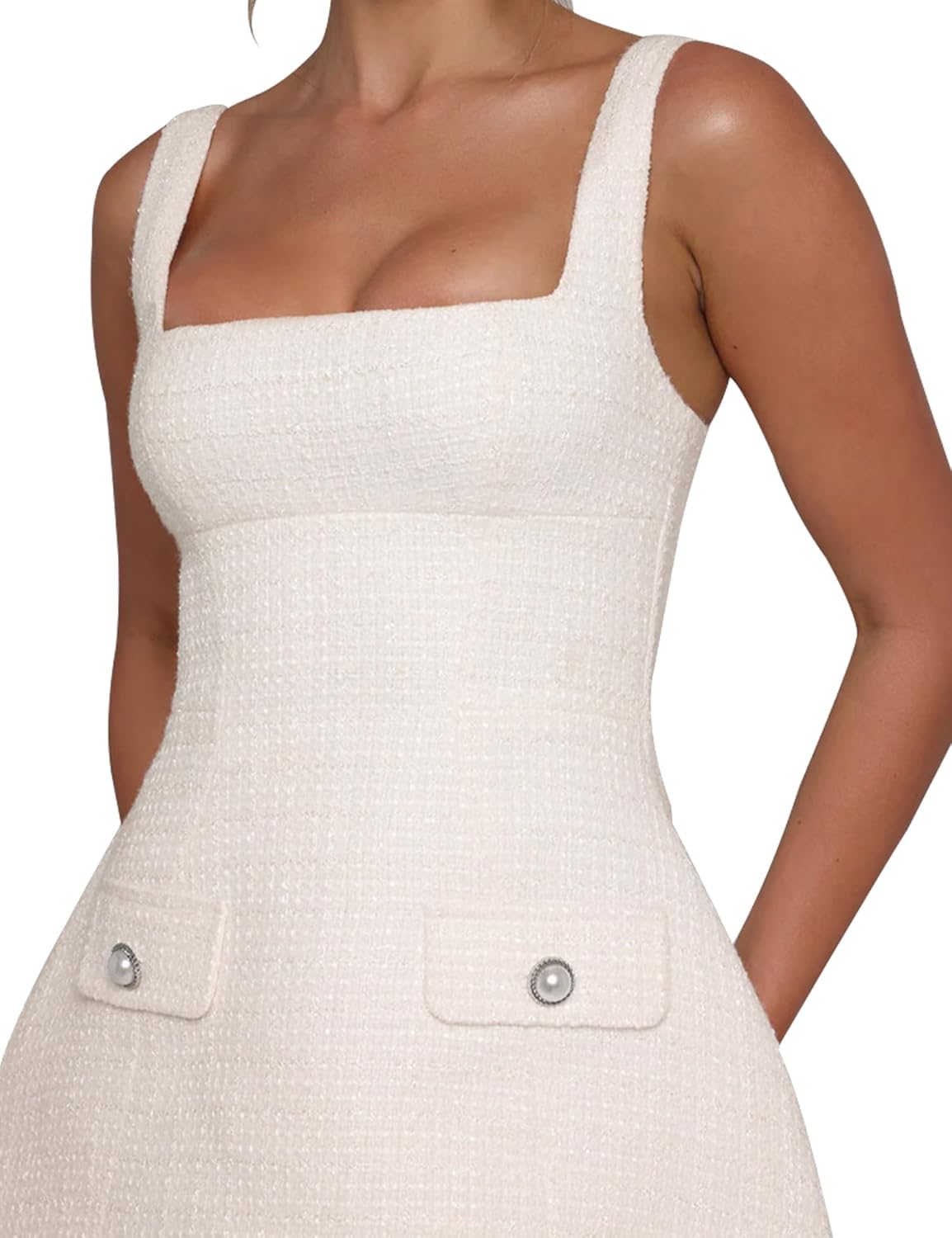 SHESEEWORLD Women's Sleeveless Tank Dress Square Neck Adjustable Straps Backless Mini Dress - Image 5