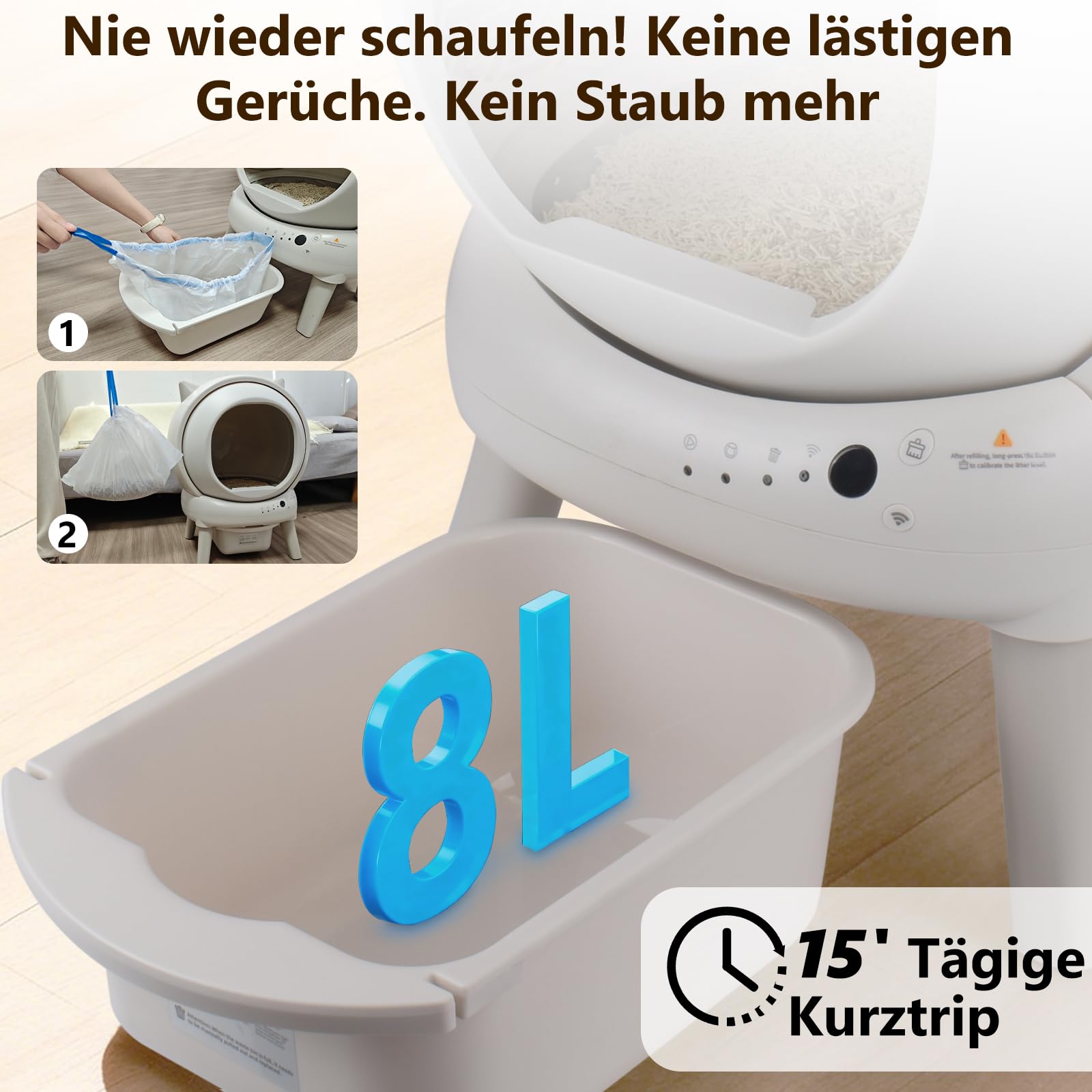 Katzenklo Selbstreinigend,73L Selbstreinigende katzentoilette mit App,Sicherheitssensoren(Anti-Pinch),Geruchsschutz,Gesundheitsmonitoring,Automatisches Katzenklo für Mehrere Katzen(Katzenstreumatte)
