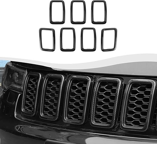 Miniatura 9 de RT-TCZ 7 piezas de inserciones de malla para parrilla delantera kit de inserciones de cubiertas de anillos para Jeep Grand Cherokee 2017 2018 2019