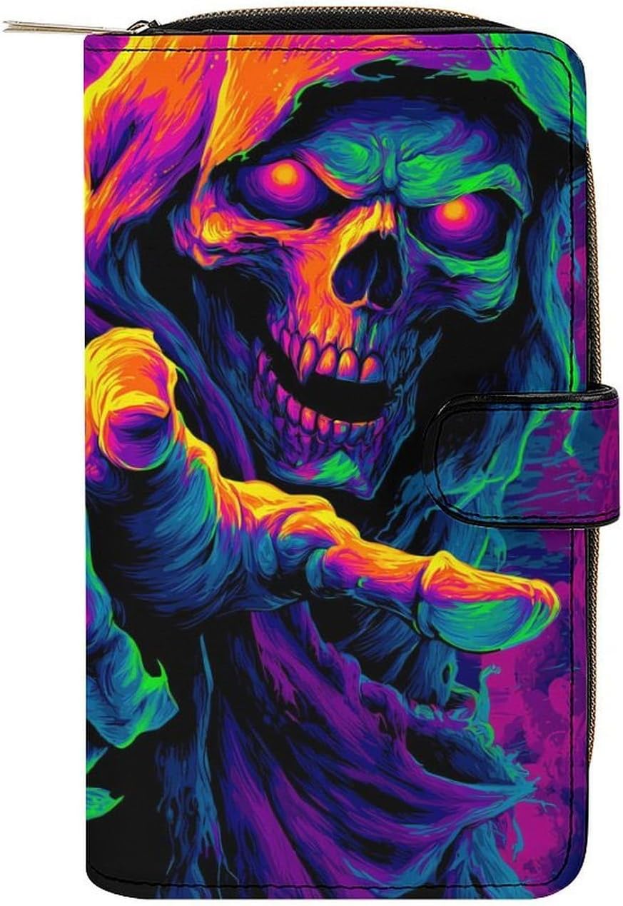 Psychedelic Grim Reaper Women's Long Wallets Leather Purse Fold Clutch Credit Card Holder