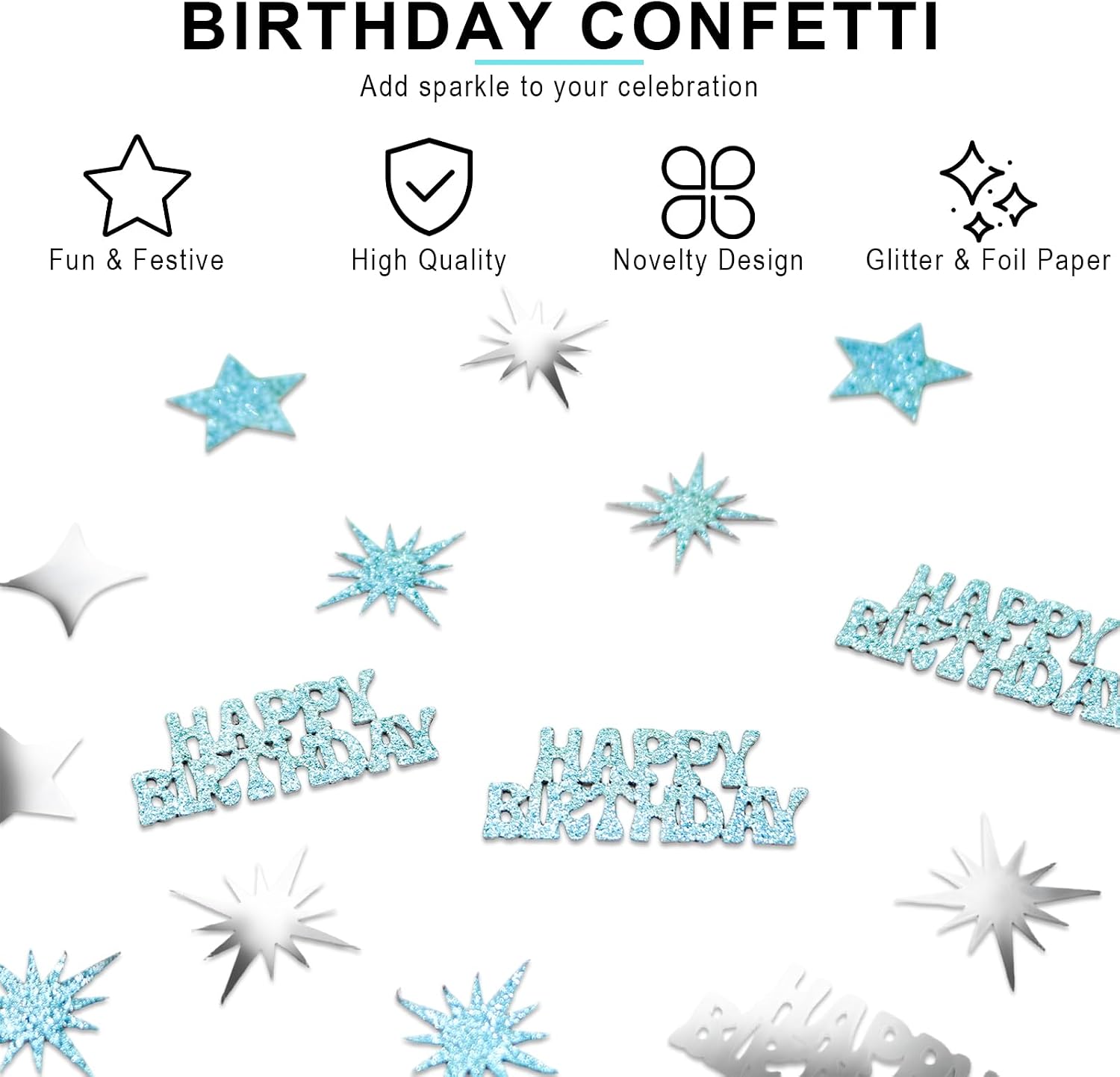 Blue Silver Happy Birthday Confetti for Table Glitter Birthday Decorations for Boys Men Star Bday Confetti Party Decor Supplies 200PC image 2