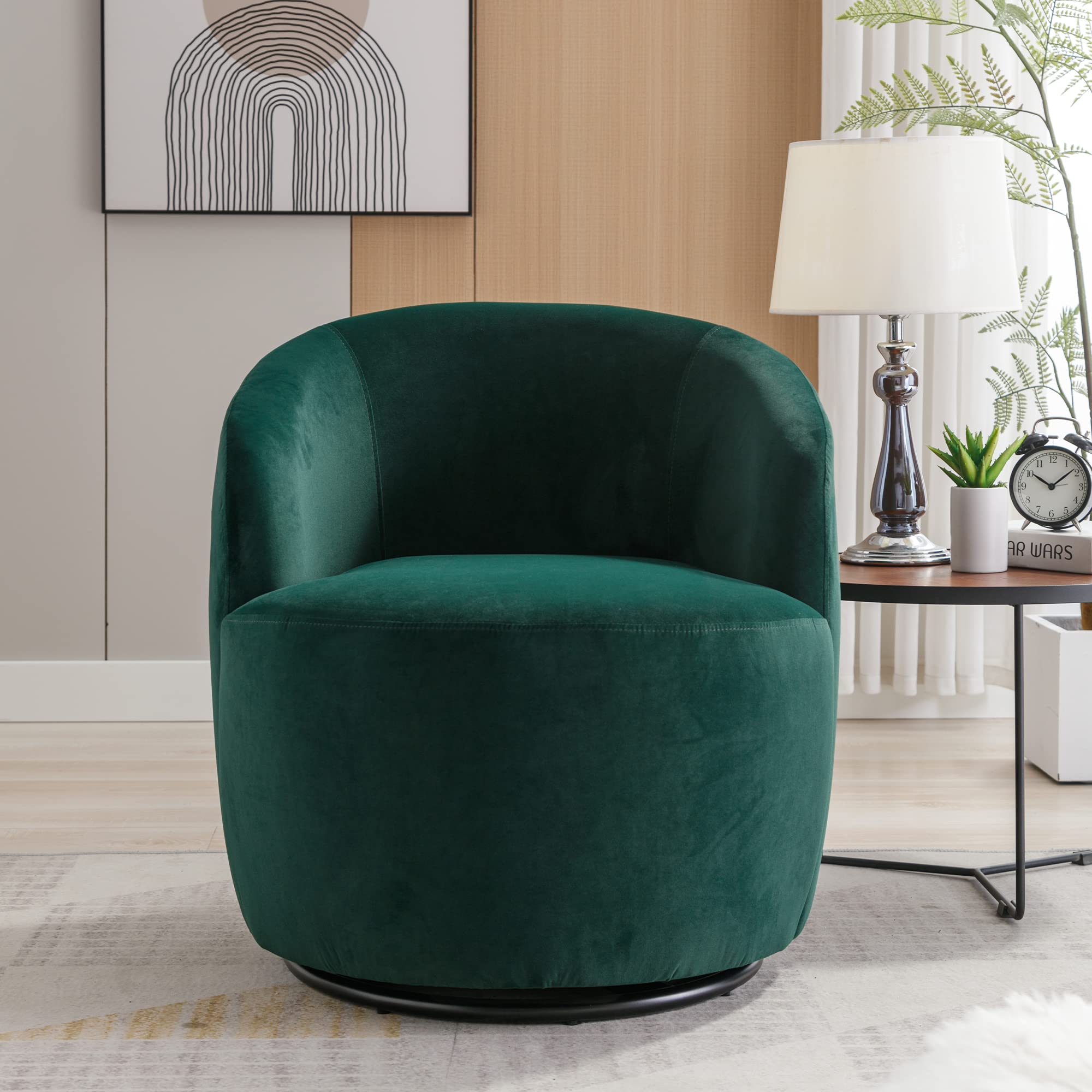 Homtique Small Swivel Barrel Chair,Comfy Round Club Chairs for Living Room Bedroom,360 Degree Swivel Single Sofa Lounge Accent Chair Boucle Armchair for Apartment,Hotel (Velvet-Green)
