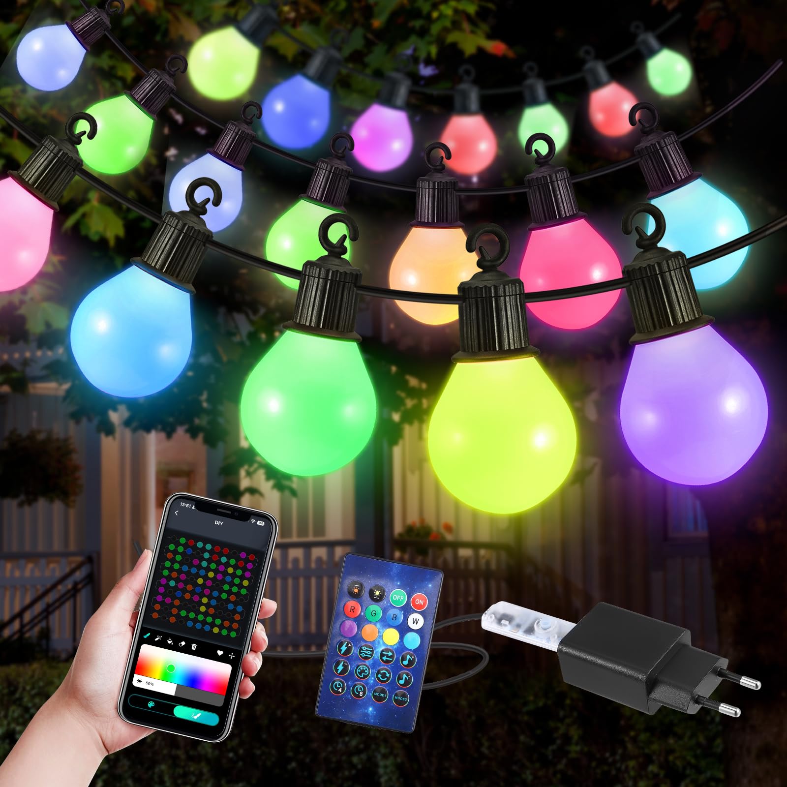 Guirlande Lumineuse Exterieure 30M 50 LED Télécommande App Minuterie 16 Millions Couleurs 58 Modes Scène Jardin Fête