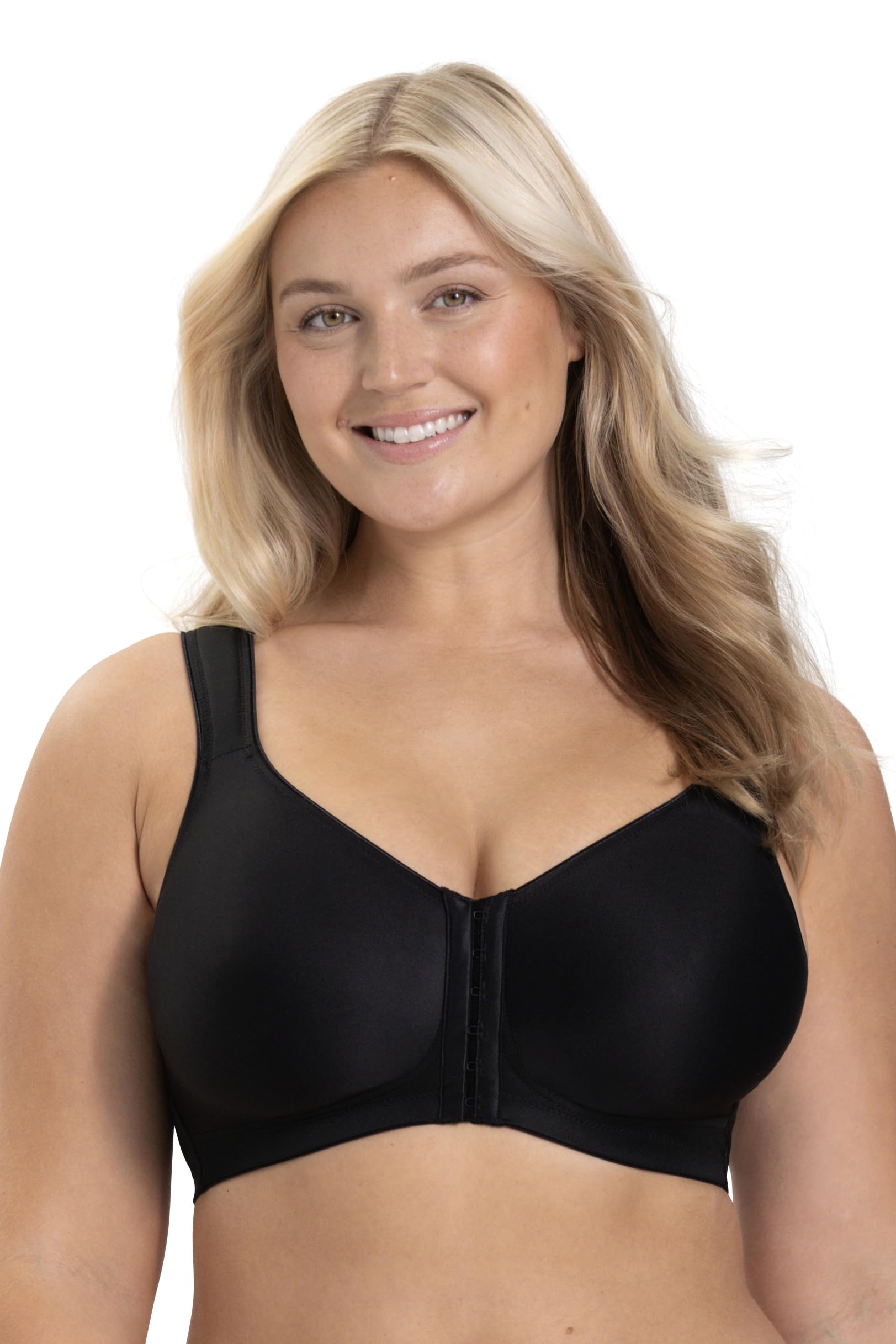Miss Mary Of Sweden Women's Black Stay Fresh Front Closure Bra – Breathable Keep Fresh Fabric, Front Fastening, Seamless Molded Cups, Wide Padded Straps 38C
