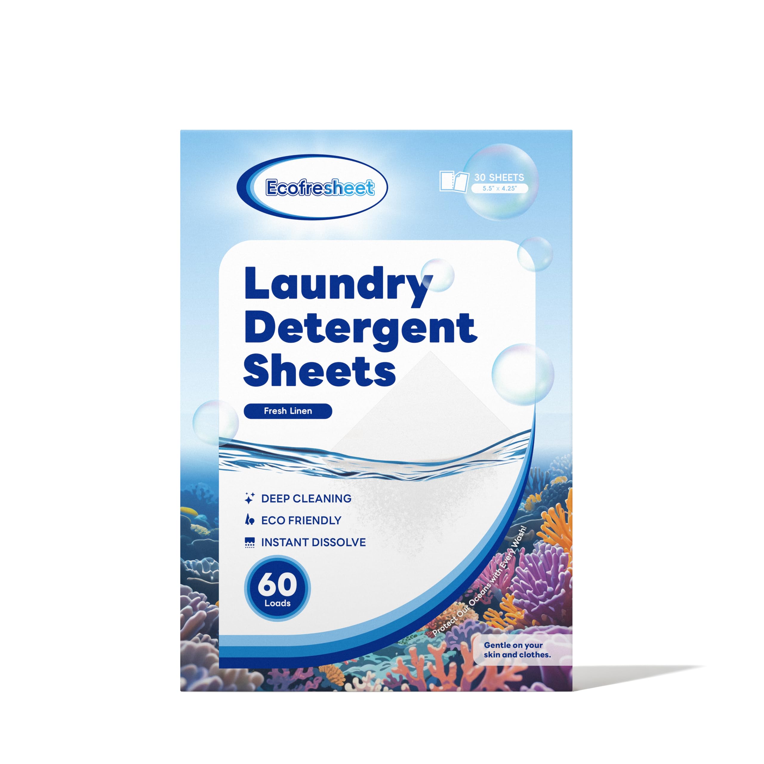 Laundry Detergent Sheets – 30 Sheets (60 Loads) | Linen Scent | Quick Dissolve, Enzyme-Enhanced Formula | Eco-Friendly, Compact Envelope Packaging | No Residue, Travel Size Laundry Sheet