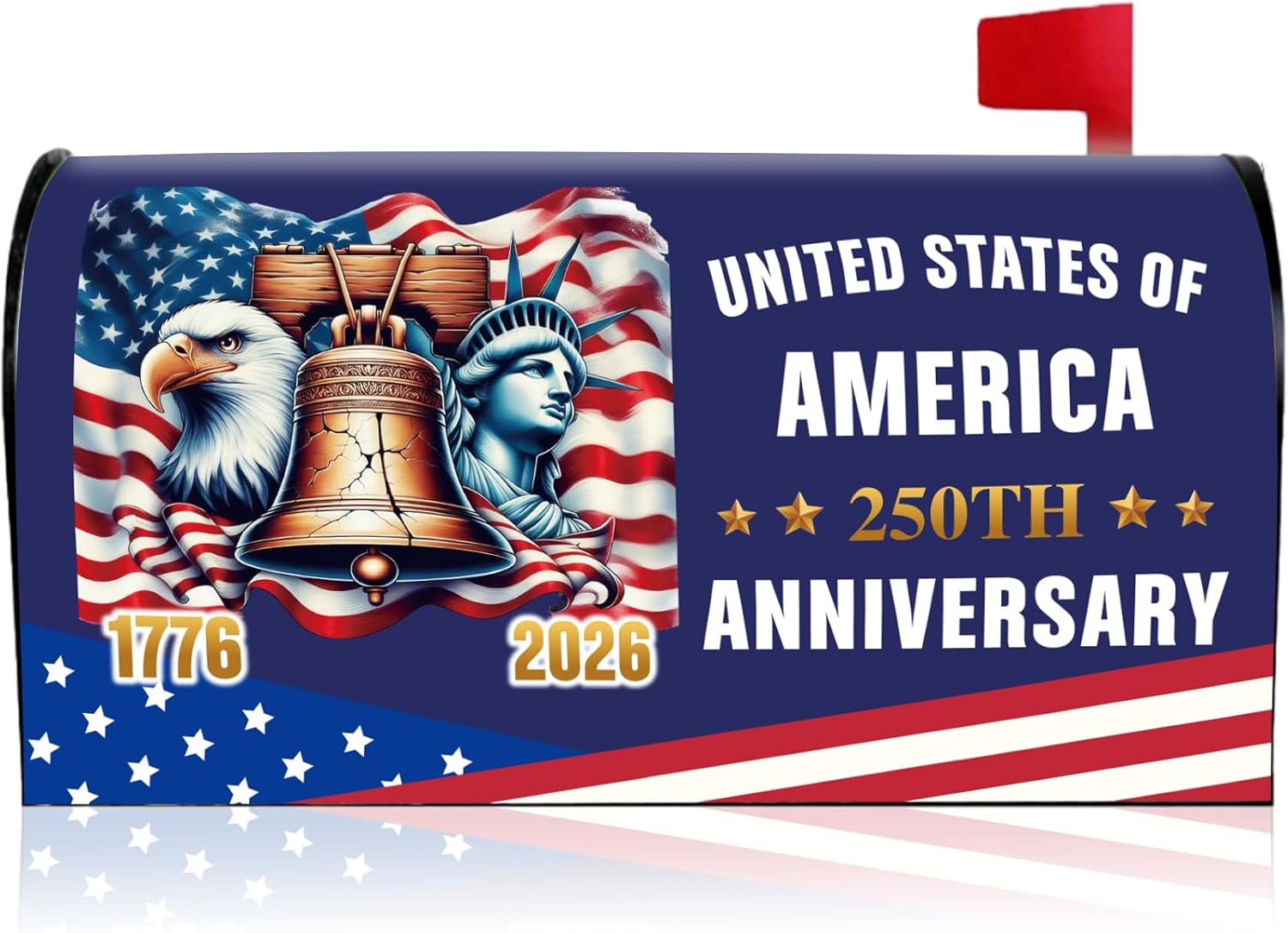 250 Years America Magnetic Mailbox Cover, 250th Anniversary USA Magnetic Mailbox Cover Standard Size, Patriotic Flag Mail Post Box Covers for Holiday Festival Outdoor Yard Garden Decor 21" X 18"