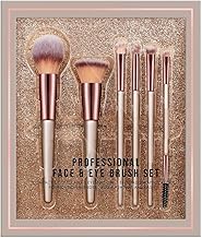 Everdiva Makeup Brush Professional Face and Eye Brushes, Rose Gold and Champagne, Synthetic Bristles, For Cream, Liquid & Powder Includes Foundation, Eyeshadow, Concealer, Brow & Powder Brushes Easy Blending & Travel-Friendly - Set of 6