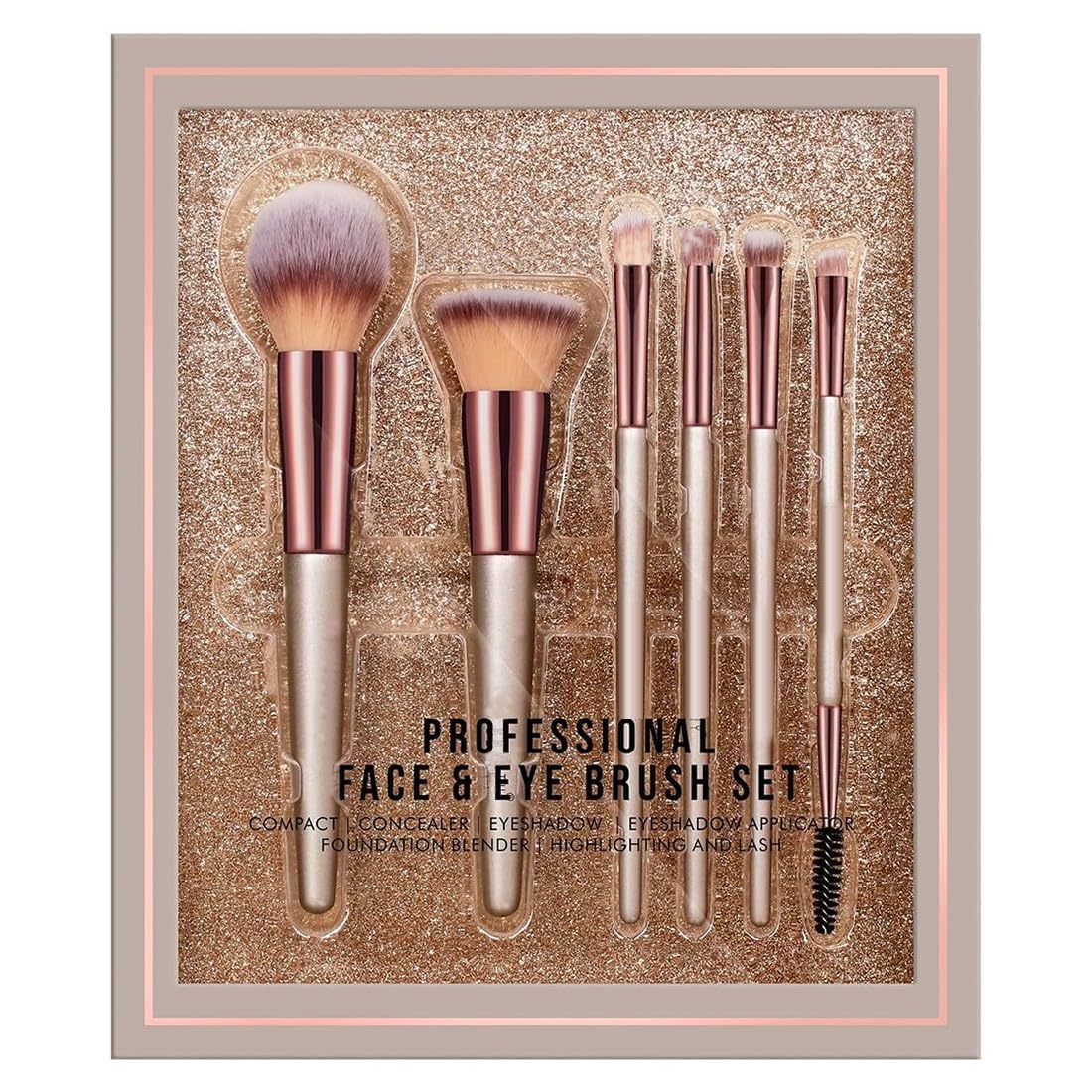 Everdiva Makeup Brush Professional Face and Eye Brushes, Rose Gold and Champagne, Synthetic Bristles, For Cream, Liquid & Powder Includes Foundation, Eyeshadow, Concealer, Brow & Powder Brushes Easy Blending & Travel-Friendly - Set of 6