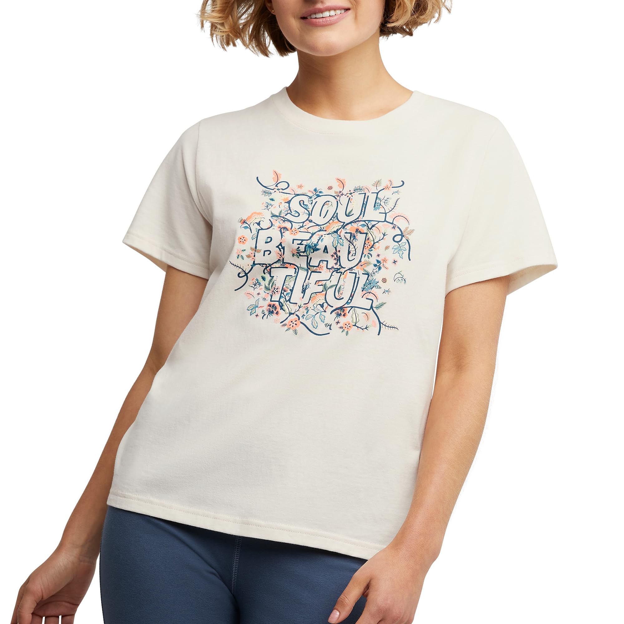 ComfortBlend Womens Graphic T-Shirt, Crewneck Cotton Tees for Women, Plus