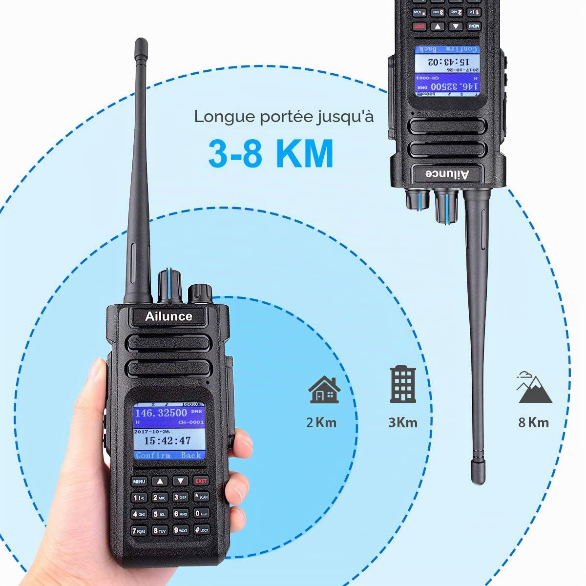 Retevis Ailunce HD1 10W DMR Radio Amateur, GPS, Double Bande, Walkie Talkie Numérique Bidirectionnelle, Batterie de Type C 3200 mAh, Etanche IP67, Compatible avec Radio Amateur (1 Pièce, Noir)