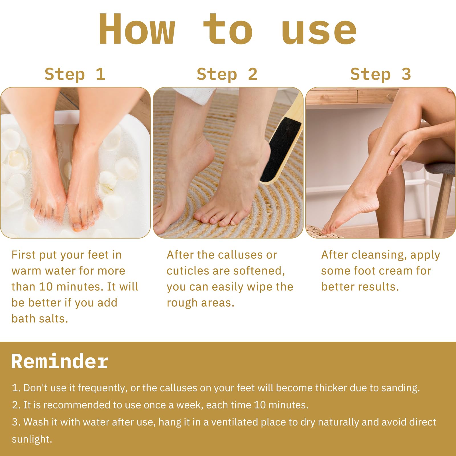 Lima de pies de pedicura de madera de doble cara, reutilizable, herramienta de pedicura profesional con mango para eliminar callos, piel seca y muerta, codos, pies y talones