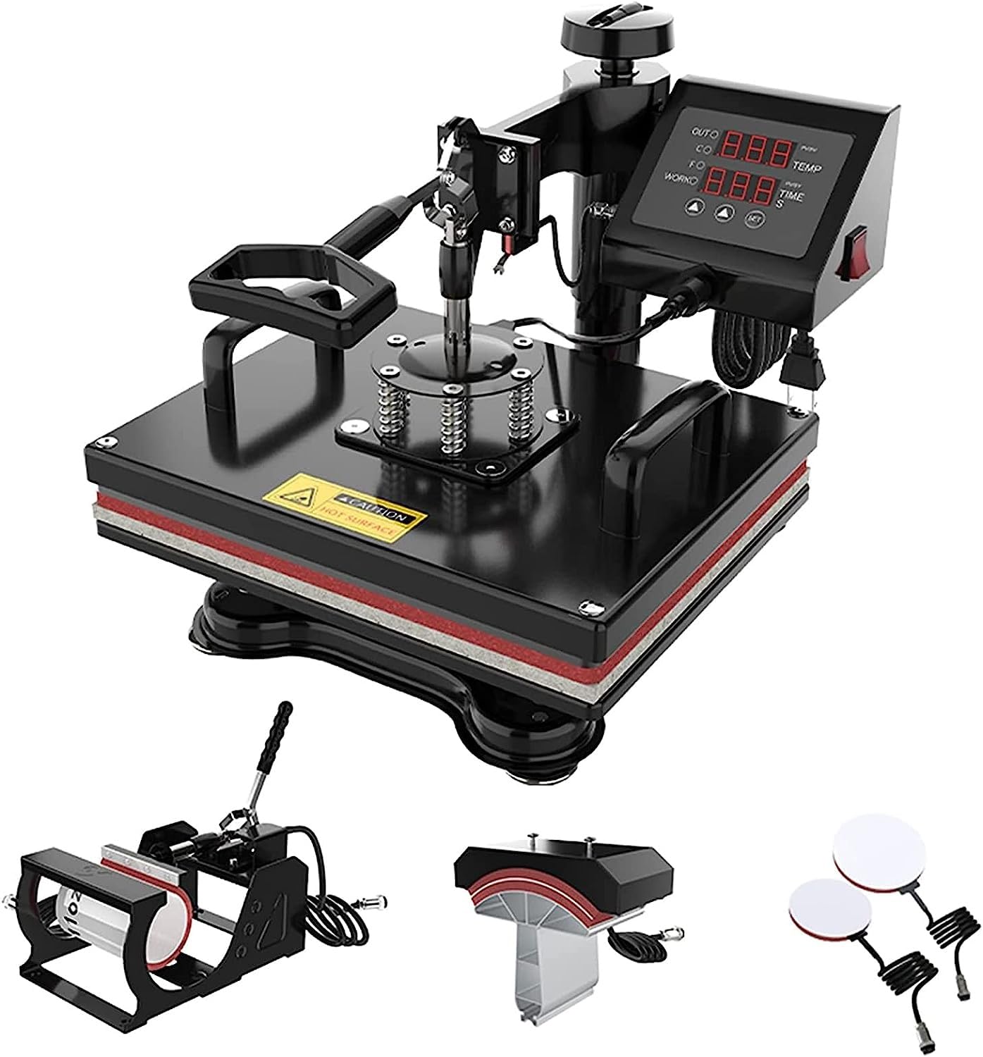Macchina da Stampa per Magliette, pressa a trasferimento Termico Multifunzione con Rotazione a 360 Gradi, pressa a Caldo 5 in 1, oscillante 12X15 Pollici, per Bottiglia di t-Shirt