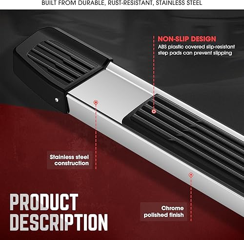 Miniatura 2 de DNA MOTORING STEPB-ZTL-8157-525-SS - Estribo plano de acero inoxidable de 6 pulgadas, compatible con Ram 1500 Crew Cab 11-18 de 4 puertas, metálico