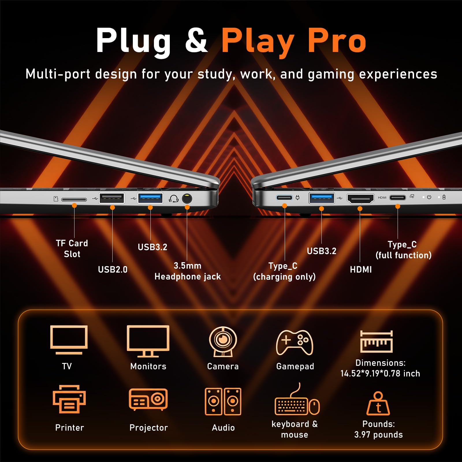 NAIKLULU 16 Pollici Gaming Laptop PC Portatile R7 5825U Processore (2,0 a 4,5 Ghz), 32GB RAM 1TB SSD Gamer Computer Portatile, 51.97Wh/Tastiera Retroilluminata/Tipo-C/51.97Wh