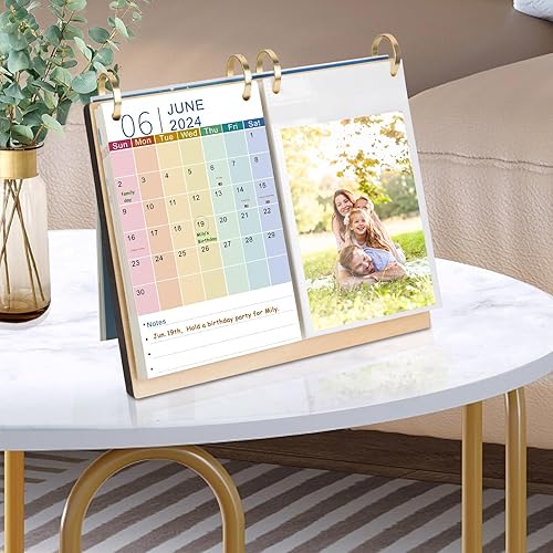 Miniatura 4 de ZEEYUAN Álbum de fotos de escritorio de 4 x 6 pulgadas y páginas de calendario 2024-2025, calendario de escritorio pequeño de enero de 2024 a junio