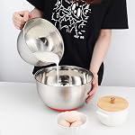 HAPPY KIT Mixing Bowls with Lids Set of 2,Stainless Steel Mixing Bowl with Pour Spout, Non-Slip Handle and Bottoms, 3 Grater Attachments, Measurement Marks & Lid, Size 5, 3QT (Red)