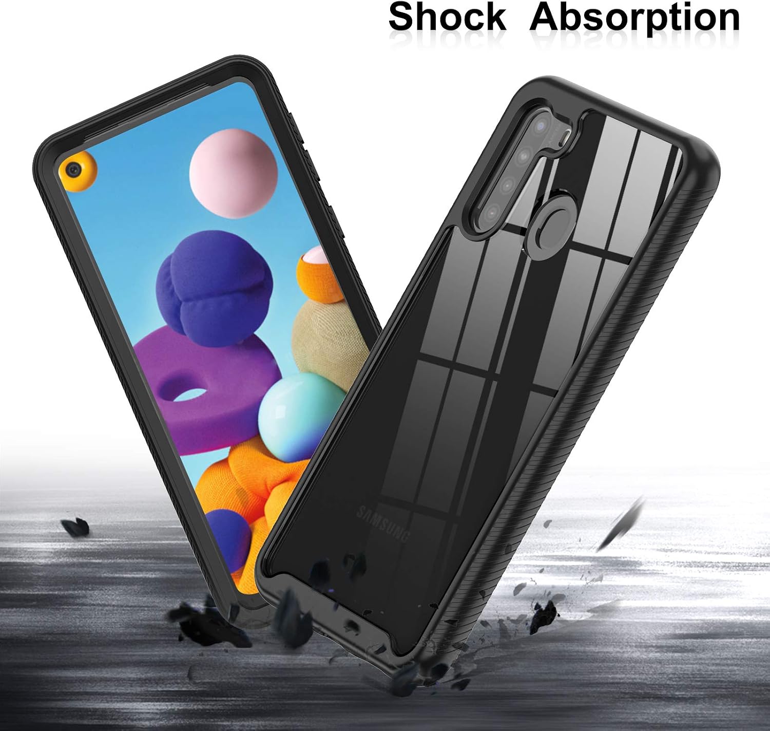 LeYi for Samsung Galaxy A21 Case, Samsung A21 Case, Galaxy A21 Phone Case with [2X Glass Screen Protector], Full-Body Protective Rugged Hybrid Bumper Shockproof Clear Phone Case for A21, Black