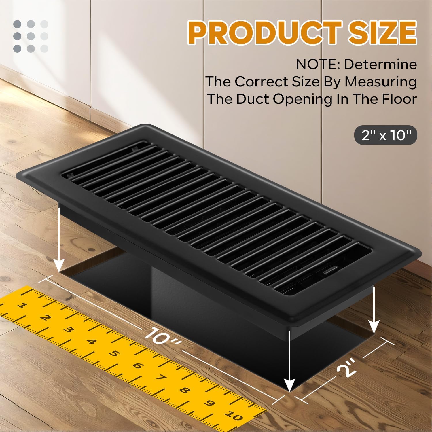floor register 2x10, heavy duty walkable steel floor vent covers, for sidewall and floor, vent covers for home floor, air vent covers 2 pack, black 2" x 10" 2pcs black