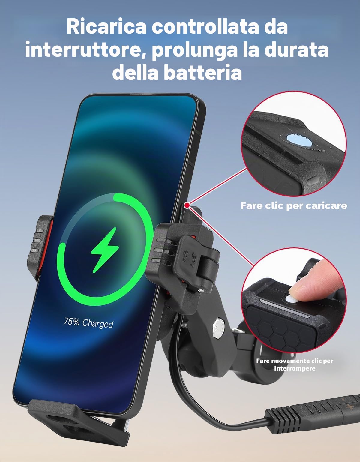 KEMIMOTO Supporto Telefono Moto con Ricarica Wireless 15W e Ricarica Rapida 33W PD/USB-C, Porta Cellulare Moto Antiurto e Antifurto, Rotazione 360°, Compatibile con Smartphone 5,4"-7,2"