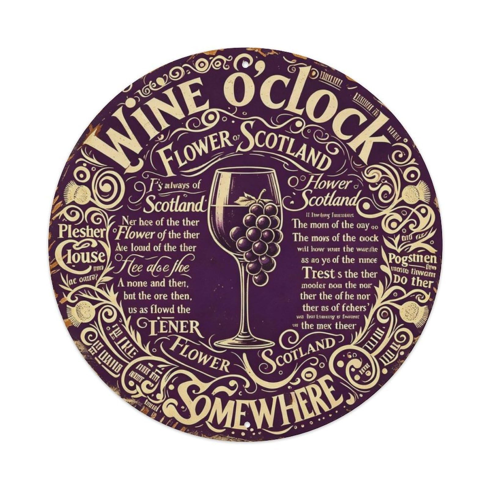 Wine O'clock Metal Tin Sign Plaque