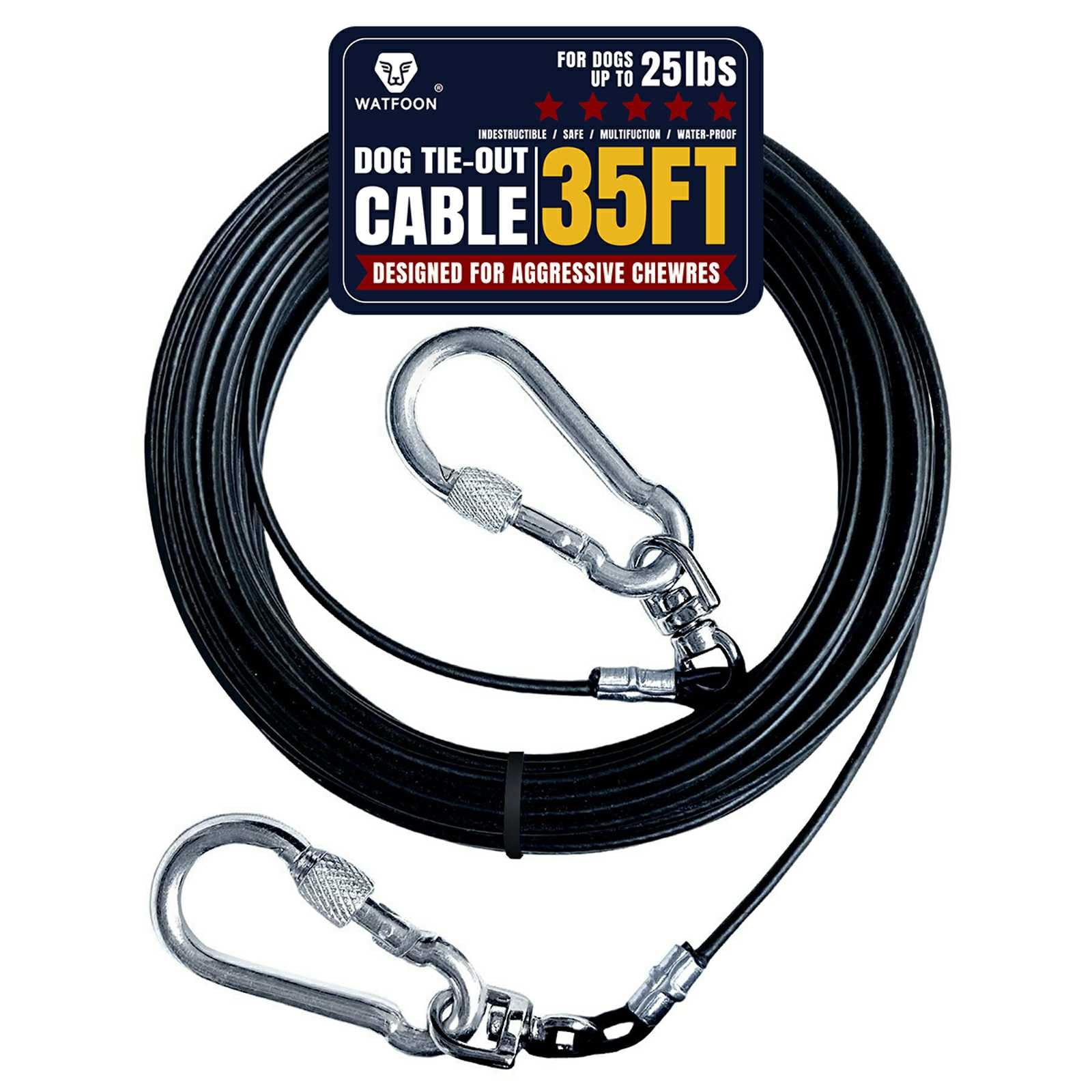 Dog Tie Out Cable 35 Feet- Pets Lead for Small Dogs Puppy Kitty - Dog Leads Light Weight - Up to 25 Pounds - Rust Free Pet Chain for Yard (Black 35ft)