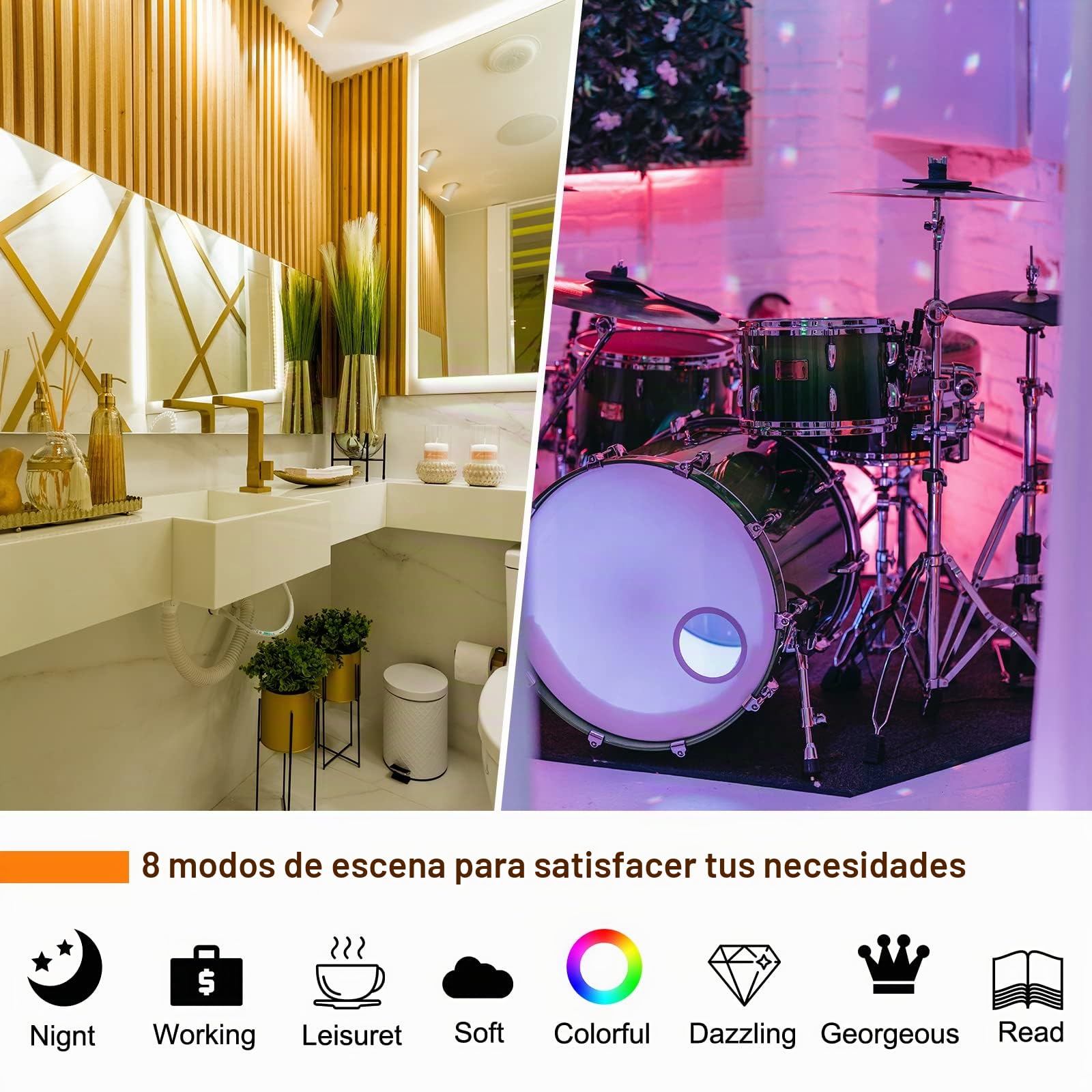 ANTELA Bombillas LED WiFi GU10 5 W, regulable, control App con Alexa/Google Home, RGB&2700K-6500K blanco frío cálido, 8 unidades | Regulable, control App con Alexa/Google Home, RGB&2700K-6500K blanco frío cálido, 8PCS, 2.4Ghz wifi
